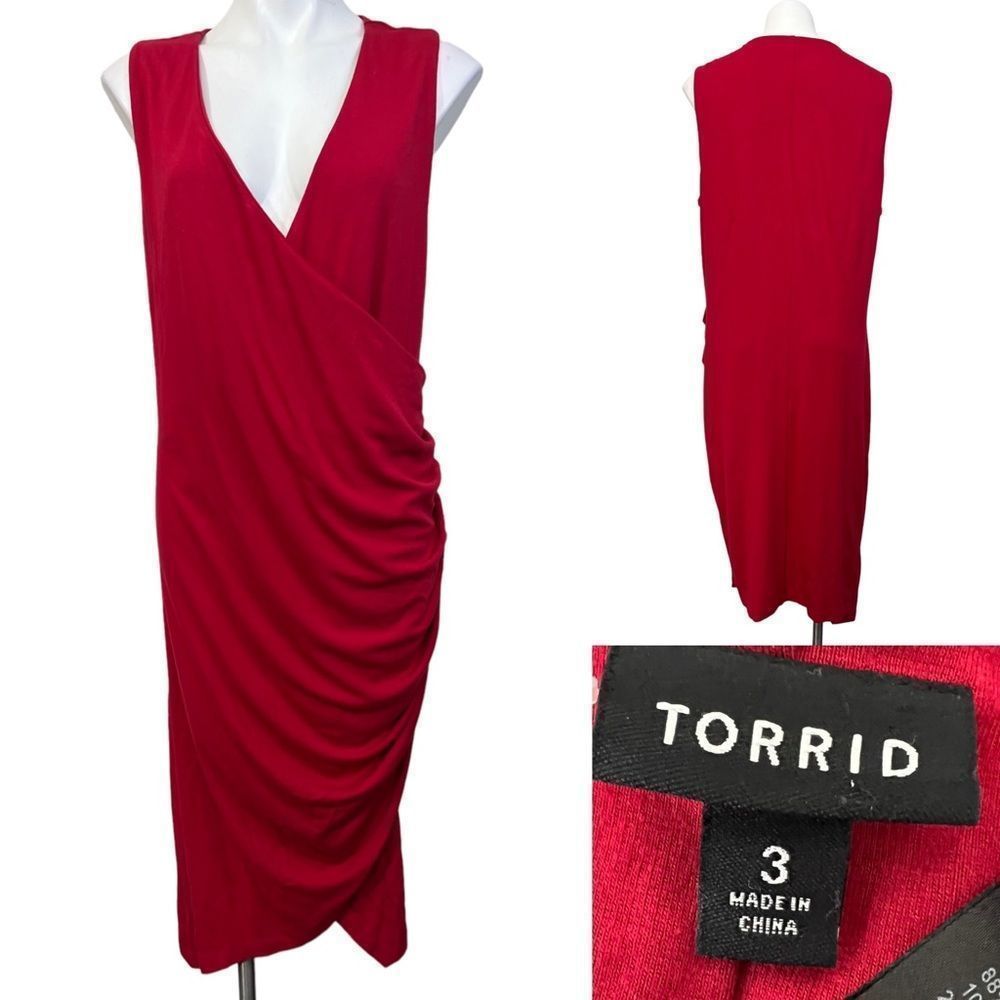 Torrid plus size 3X red sleeveless ruched sheath dress - Picture 1 of 5